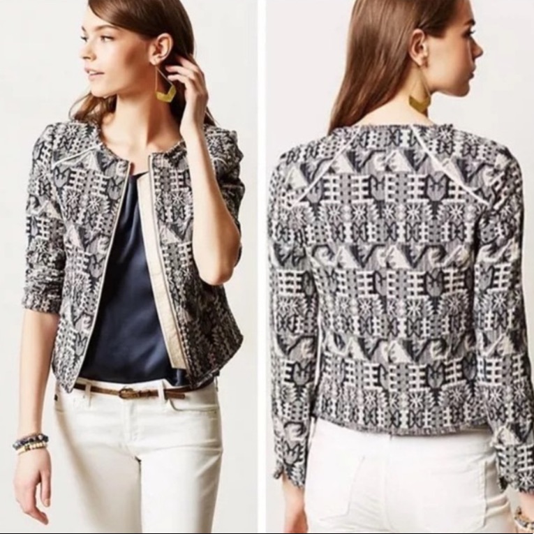 Anthropologie Hei Hei Tapestry Womenâs Zip-Up Blazer Abstract Design